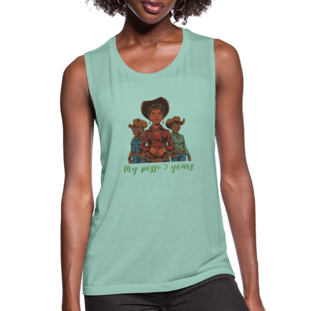 My Posse is Better than Yours FLOWY MUSCLE TANK - dusty mint blue