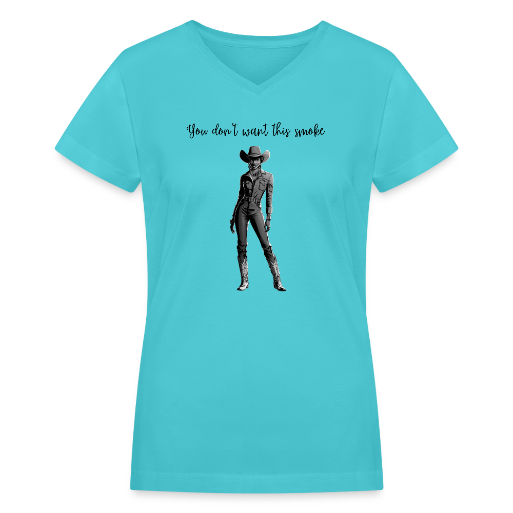 You Don't Want this Smoke V-NECK T-SHIRT - aqua