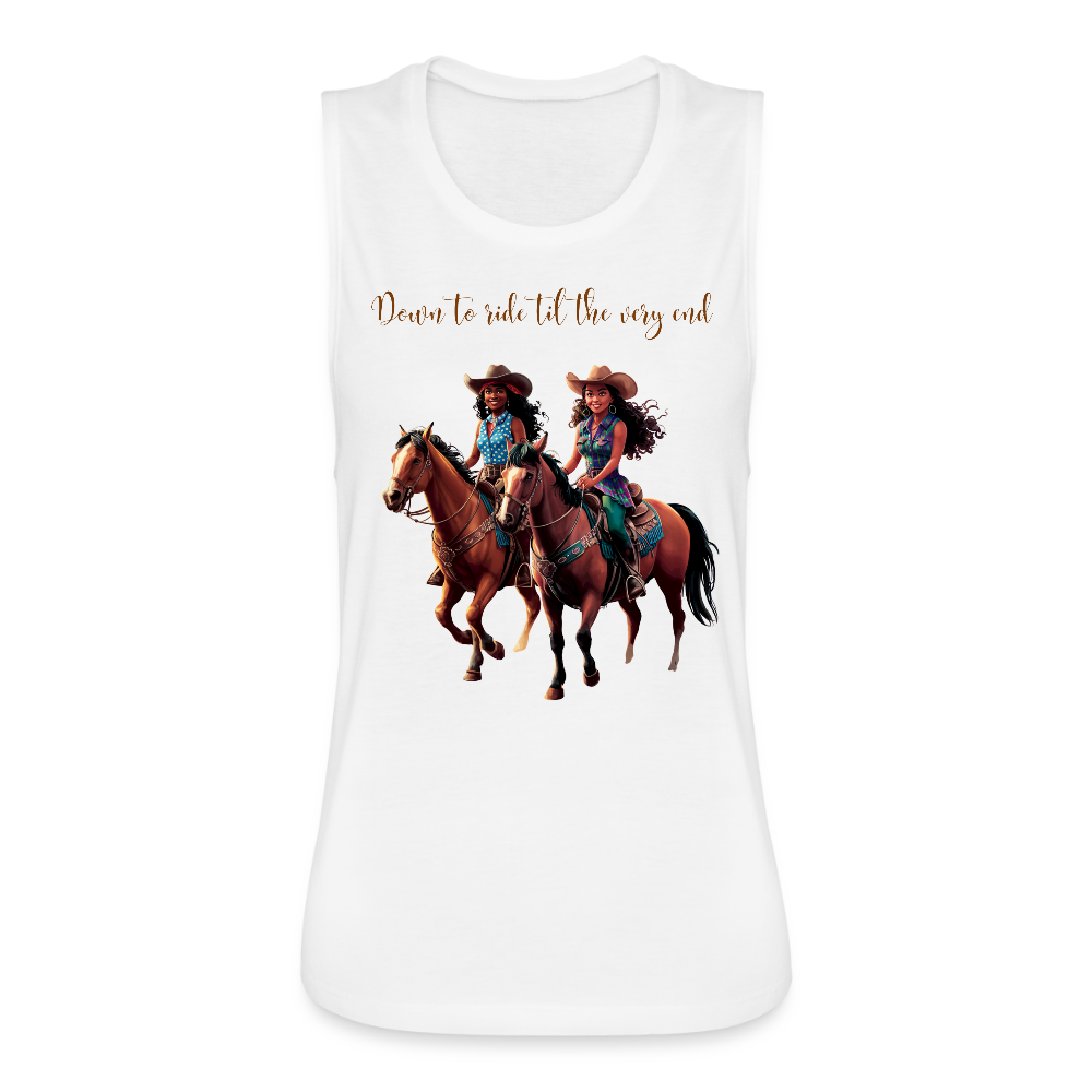 Down to Ride til the Very End FLOWY MUSCLE TANK - white