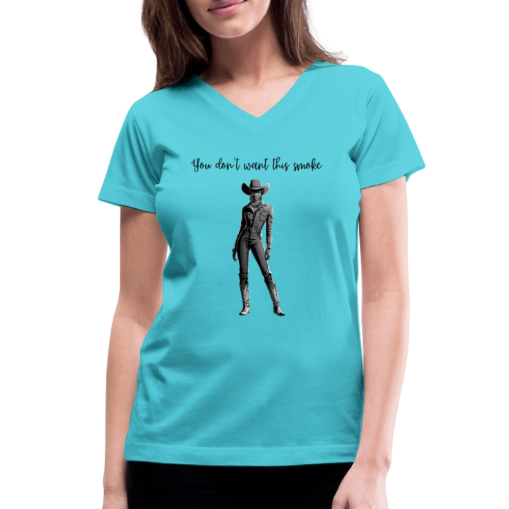 You Don't Want this Smoke V-NECK T-SHIRT - aqua