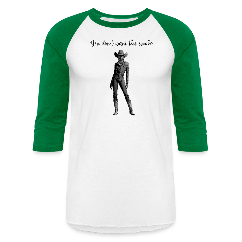 You Don't Want this Smoke BASEBALL T-SHIRT - white/kelly green