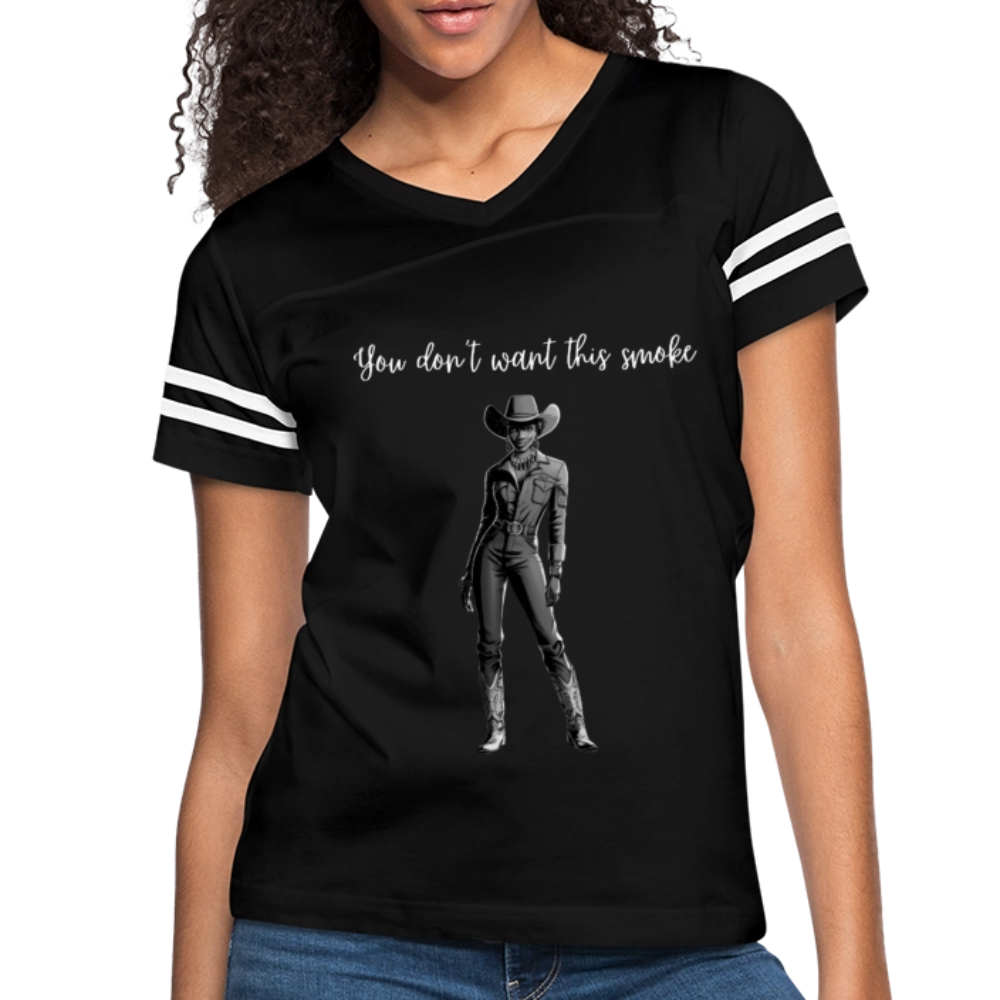 You Don't Want this Smoke V-NECK FOOTBALL T-SHIRT - black/white
