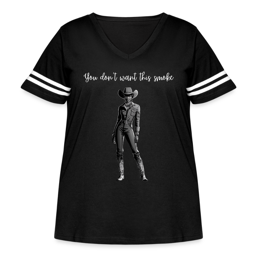 You Don't Want this Smoke CURVY V-NECK FOOTBALL t-shirt - black/white