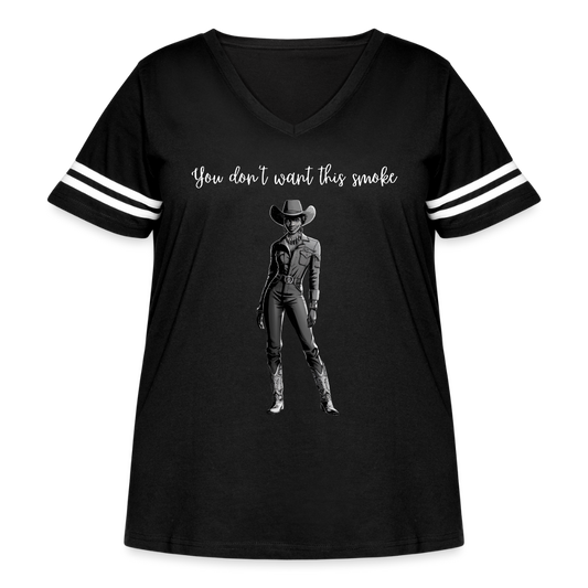 You Don't Want this Smoke CURVY V-NECK FOOTBALL t-shirt - black/white