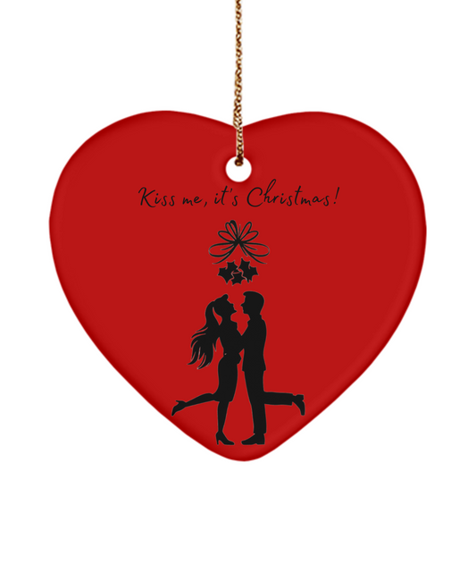 Kiss me, it's Christmas Heart Ornament - Woman and Man